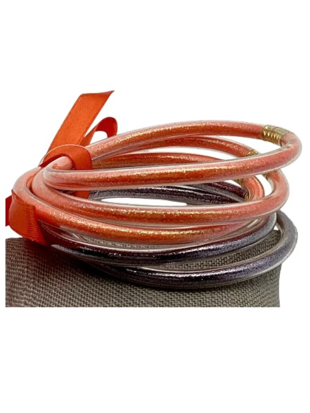 Refuse to Lose Orange and Silver Glitter Jelly Tube Bracelet Set (NWT)